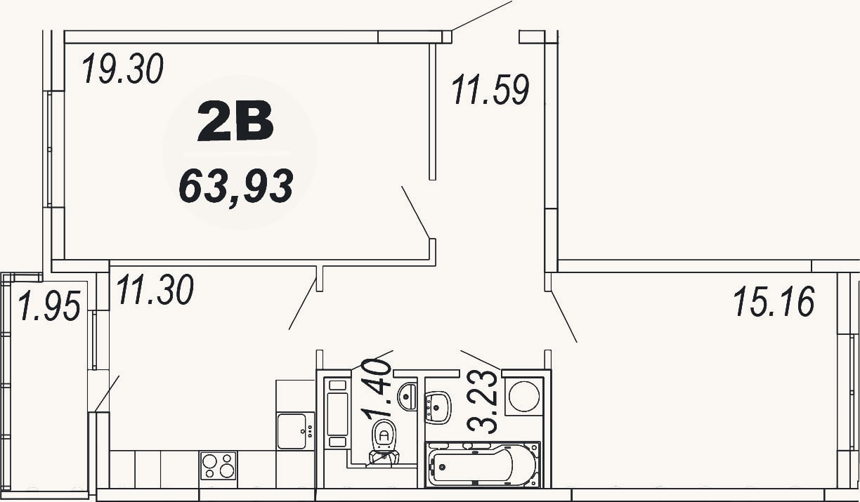 Планировка: 2-к, 62 м²