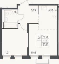 Планировка: 2-к, 37,9 м²