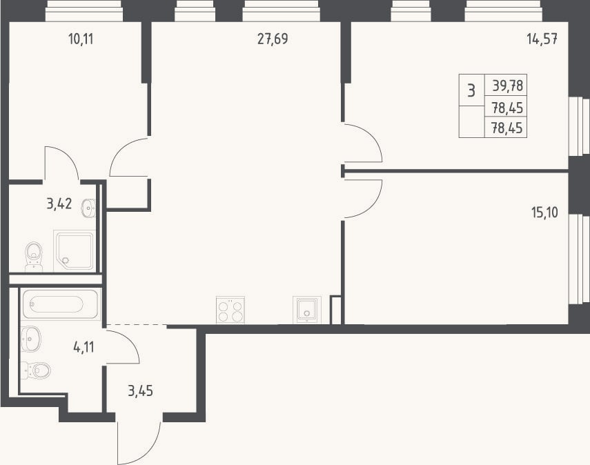 Планировка: 4+ к, 78,5 м²