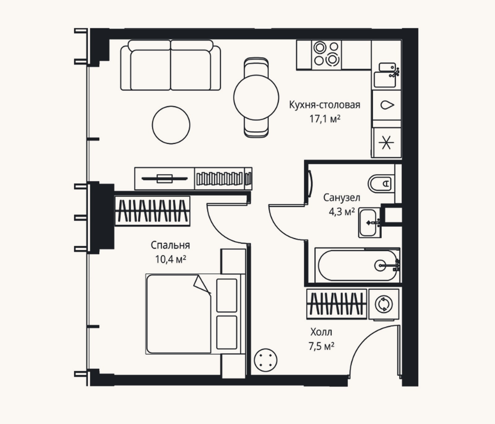 Планировка: 2-к, 39,3 м²