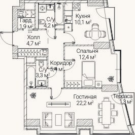 Планировка: 2-к, 63,4 м²