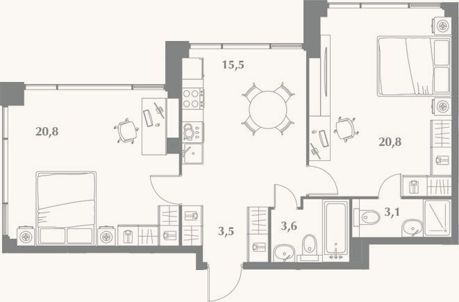 Планировка: 3-к, 67,3 м²
