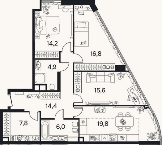 Планировка: 3-к, 98,9 м²