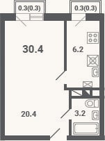Планировка: 1-к, 29,8 м²