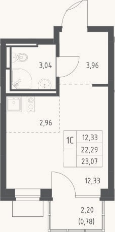 Планировка: Студия, 22,3 м²