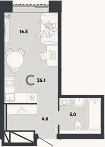 Планировка: Студия, 26,1 м²