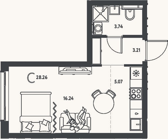 Планировка: Студия, 28,3 м²