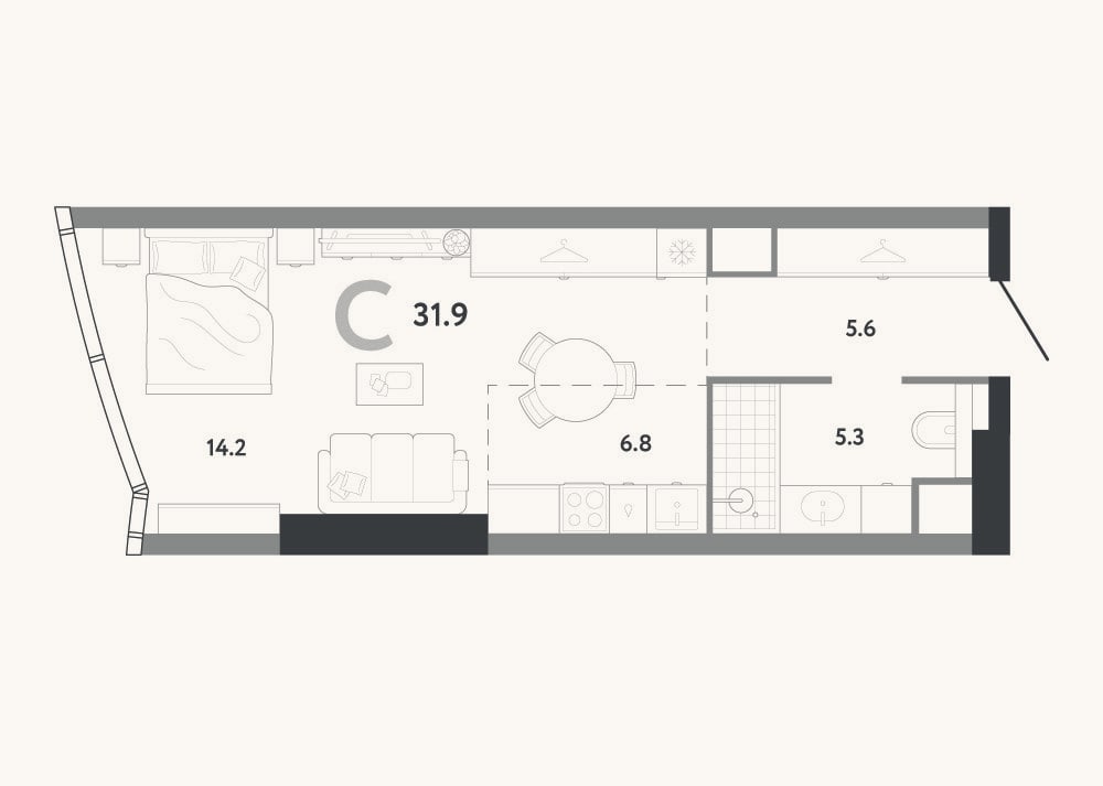 Планировка: Студия, 31,9 м²