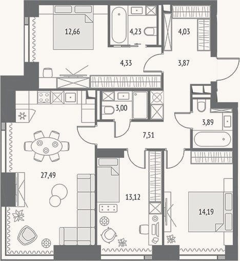 Планировка: 4+ к, 98,3 м²