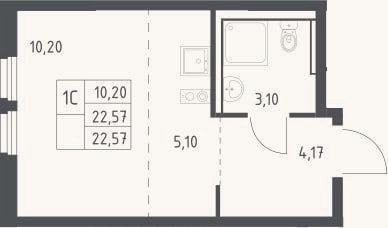 Планировка: Студия, 22,6 м²