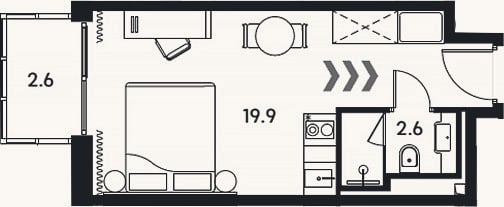 Планировка: Студия, 22,5 м²
