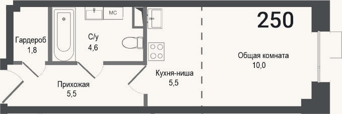 Планировка: Студия, 27,4 м²