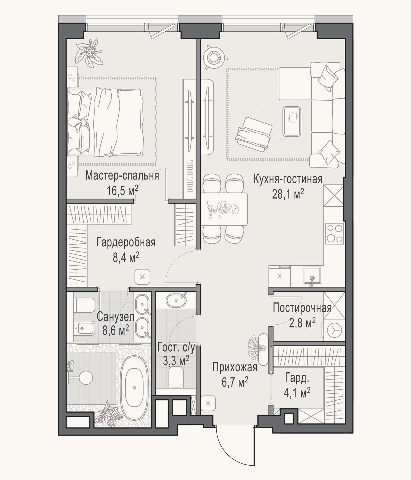 Планировка: 2-к, 79,4 м²