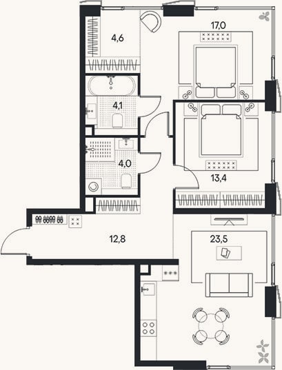 Планировка: 3-к, 79,4 м²