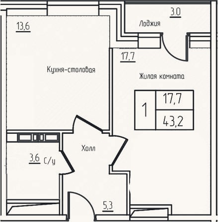 Планировка: 2-к, 40,2 м²