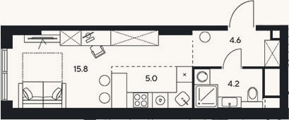 Планировка: Студия, 29,6 м²