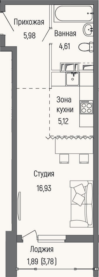 Планировка: Студия, 32,6 м²