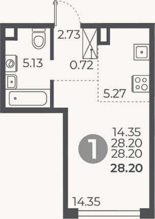 Планировка: Студия, 28,2 м²