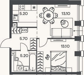 Планировка: 2-к, 42,3 м²
