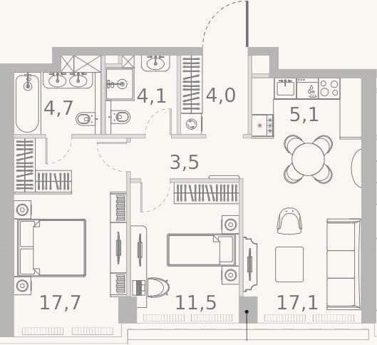 Планировка: 3-к, 67,7 м²