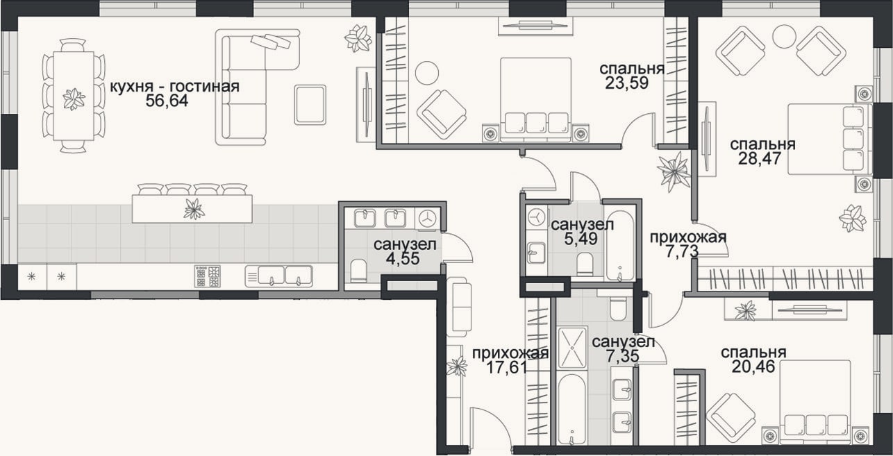 Планировка: 4+ к, 171,9 м²