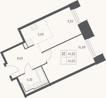 Планировка: 2-к, 41,2 м²