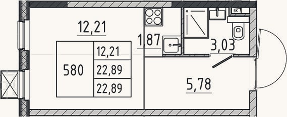 Планировка: Студия, 22,9 м²