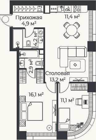 Планировка: 3-к, 63,7 м²