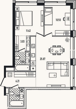 Планировка: 3-к, 64,7 м²