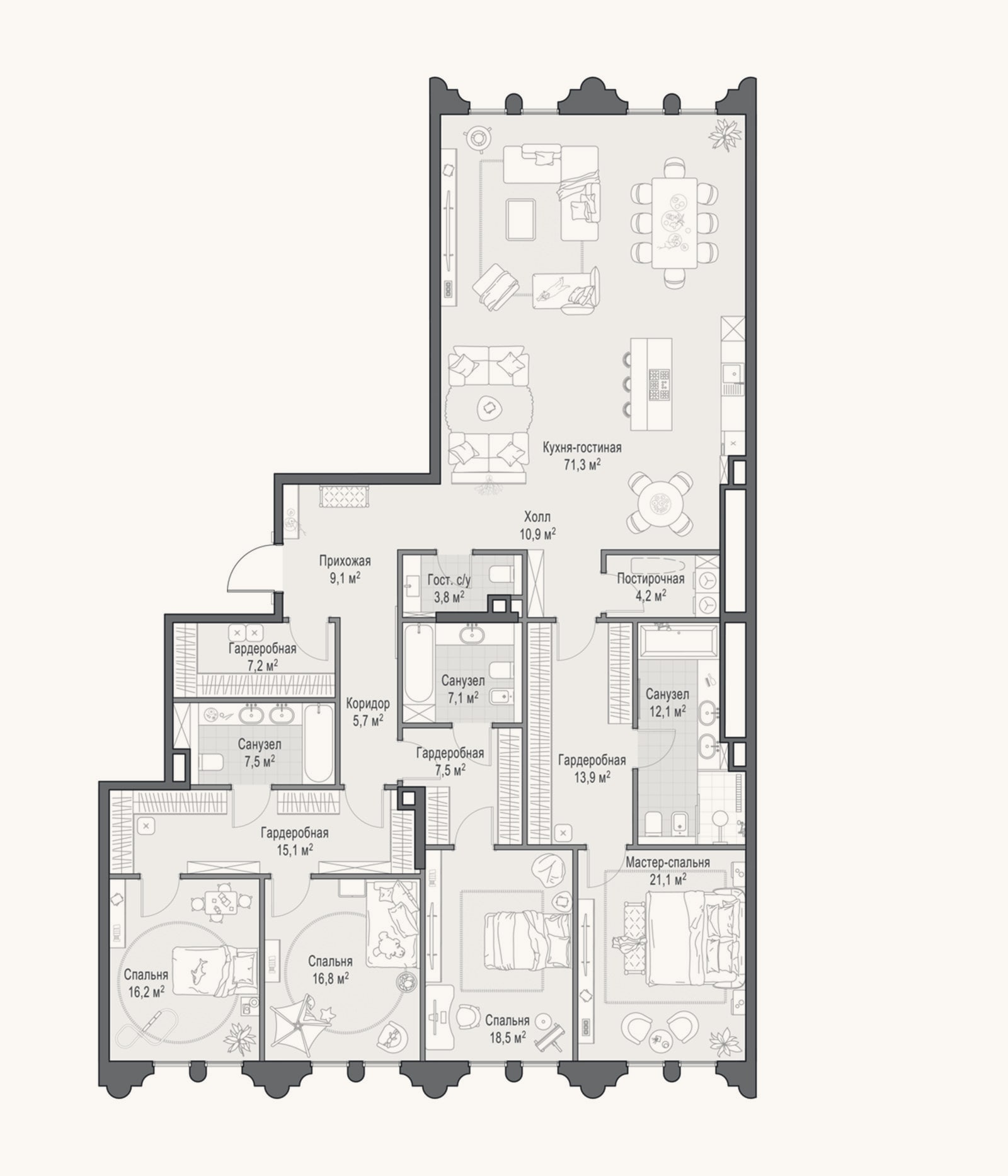 Планировка: 4+ к, 249,7 м²