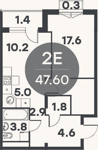 Планировка: 2-к, 44,2 м²