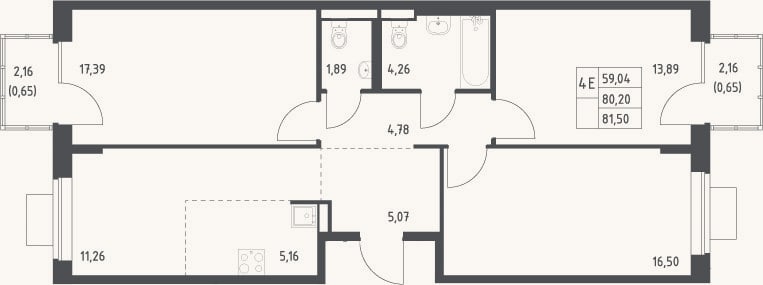 Планировка: 4+ к, 80,2 м²