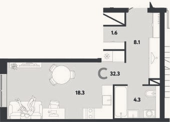 Планировка: Студия, 32,3 м²