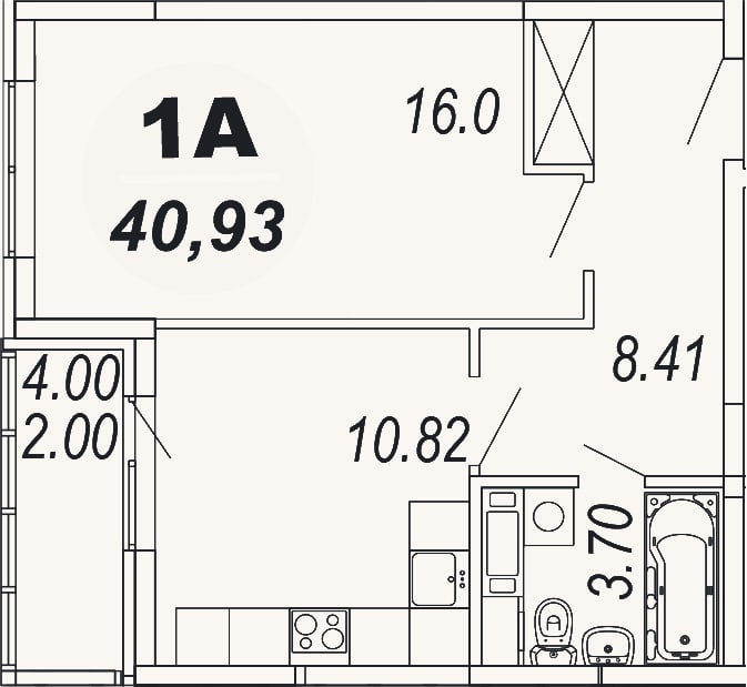 Планировка: 1-к, 38,9 м²