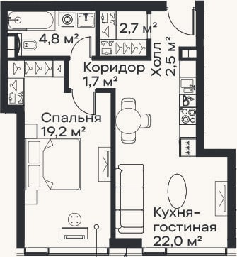 Планировка: 2-к, 52,9 м²