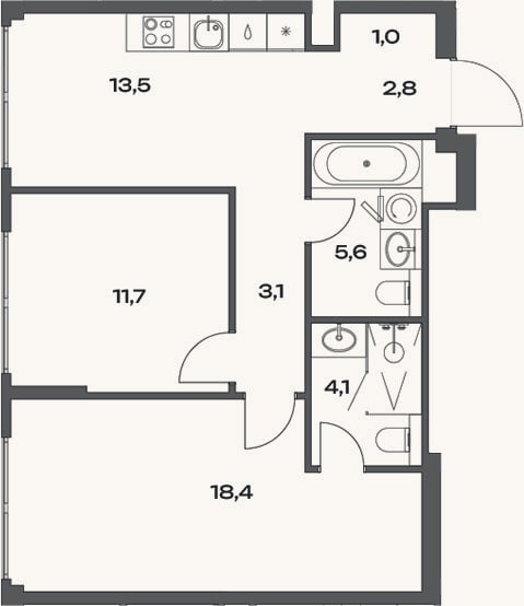 Планировка: 2-к, 60,2 м²