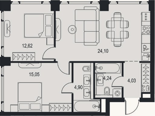 Планировка: 3-к, 64,9 м²