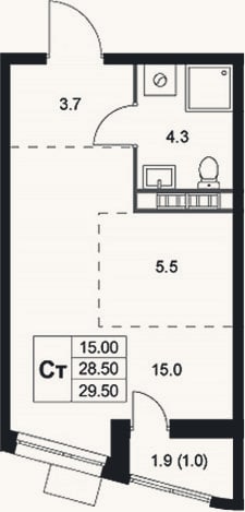 Планировка: Студия, 28,5 м²