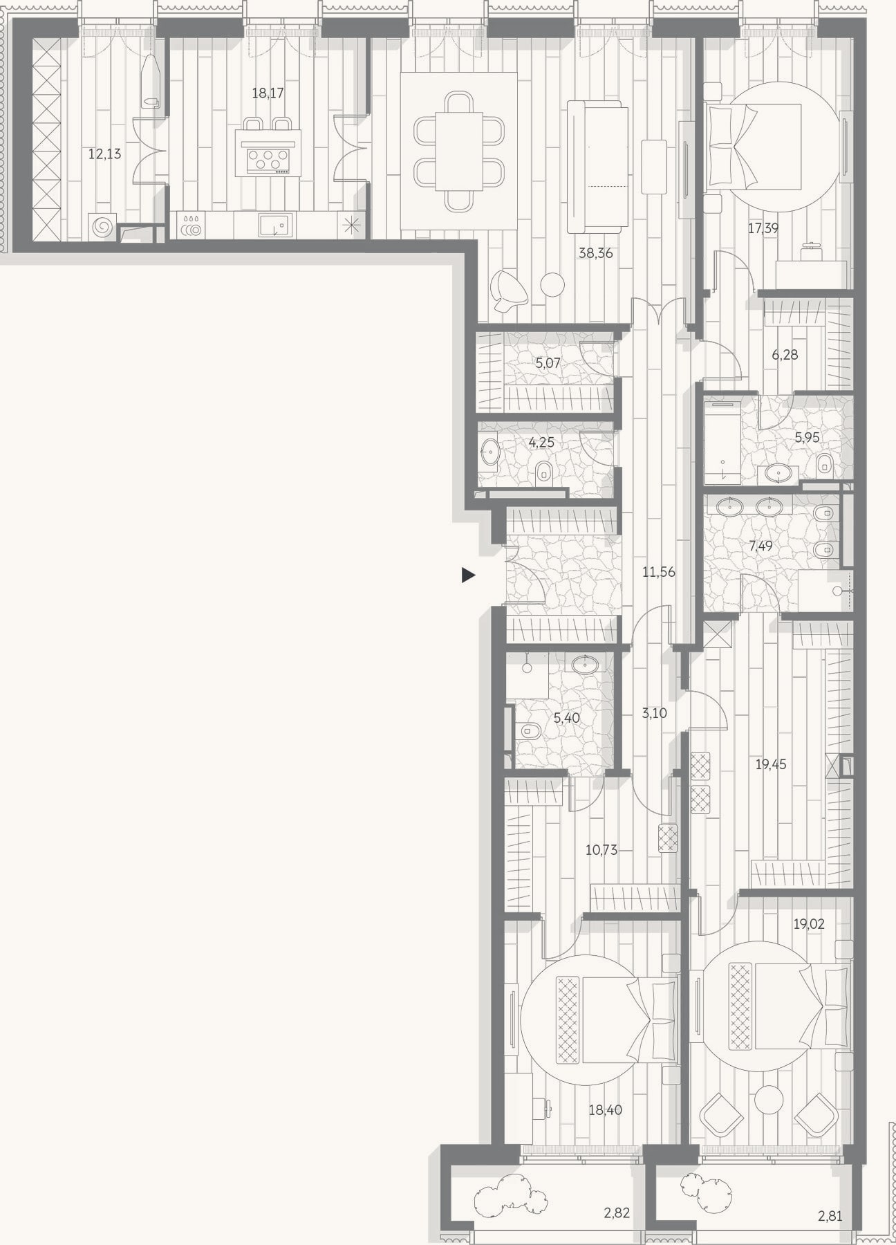 Планировка: 4+ к, 208,5 м²