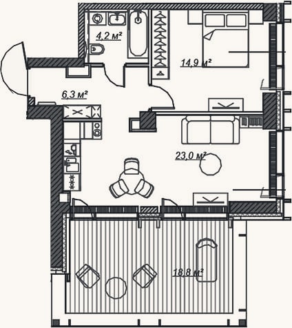 Планировка: 2-к, 48,4 м²