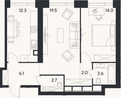 Планировка: 2-к, 60,2 м²