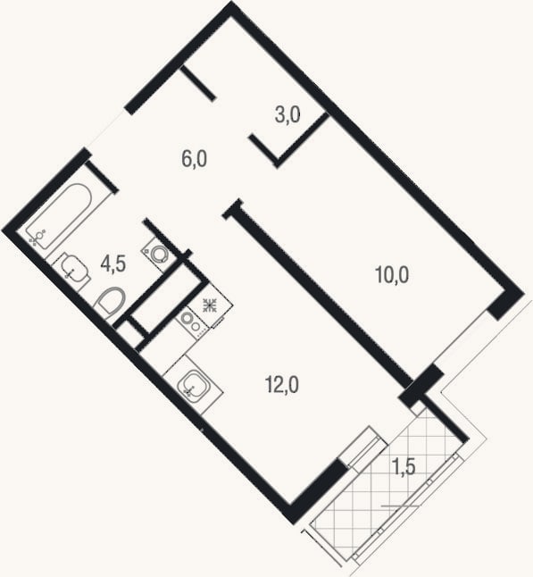 Планировка: 1-к, 35,5 м²