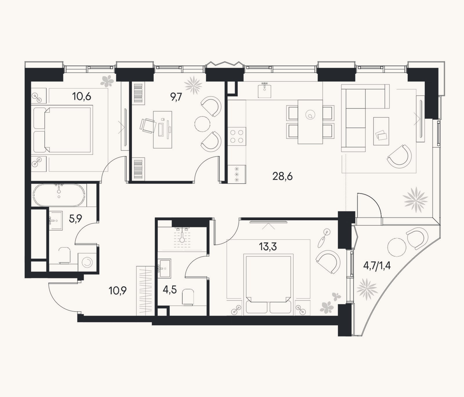 Планировка: 4+ к, 83,5 м²