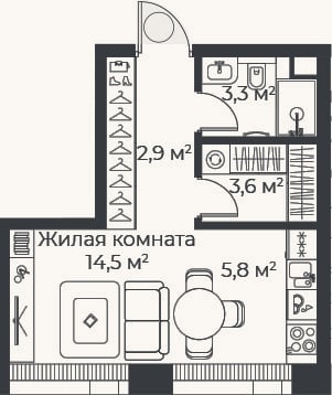 Планировка: Студия, 30 м²