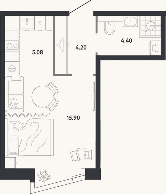 Планировка: Студия, 29,6 м²