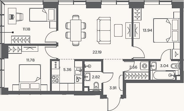Планировка: 4+ к, 76,8 м²