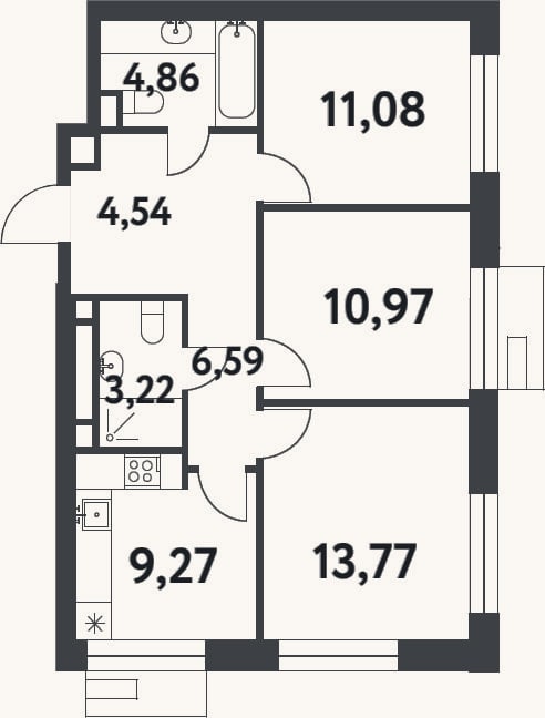 Планировка: 3-к, 64,3 м²