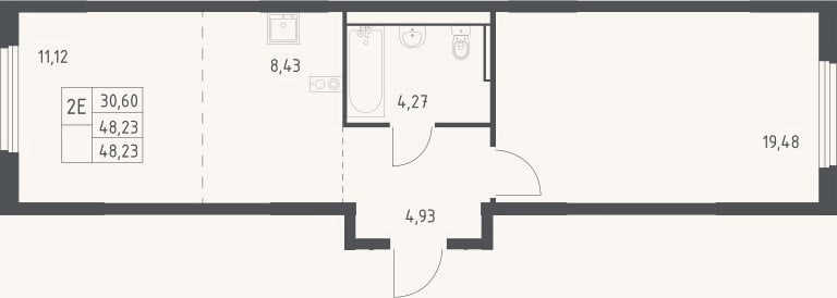 Планировка: 2-к, 48,2 м²