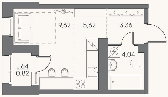 Планировка: Студия, 22,6 м²