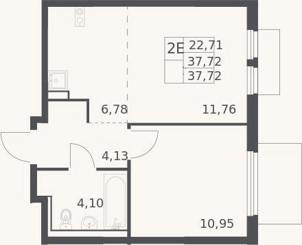 Планировка: 2-к, 37,7 м²
